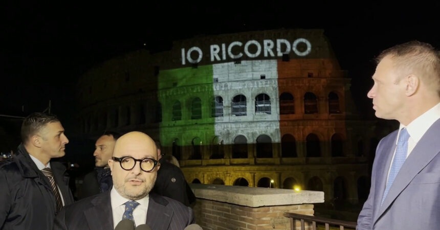 Foibe, Sangiuliano e Lollobrigida al Colosseo “vestito” con Tricolore