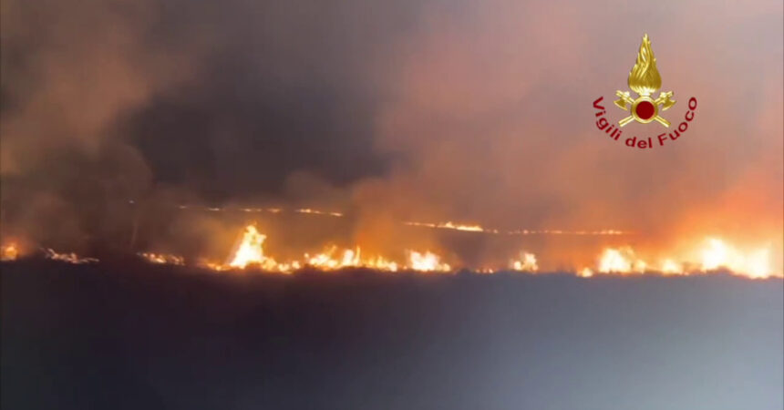 In fiamme bosco nel Materano, squadre dei vigili del fuoco in azione