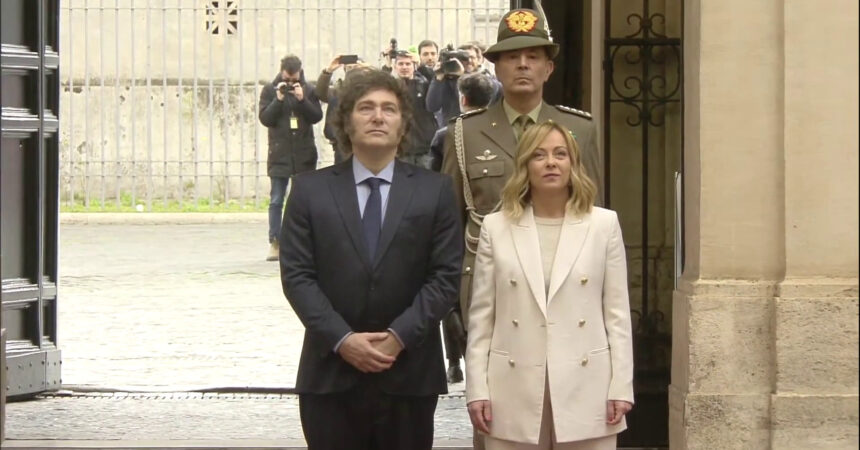 Meloni incontra a Palazzo Chigi il presidente argentino Milei